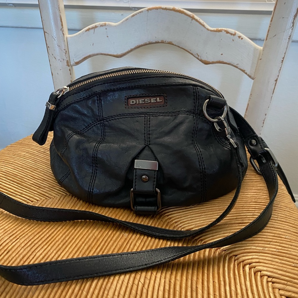 DIESEL black leather crossbody purse